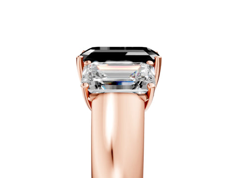 Rose gold Three-Stone Fancy Black Emerald Cut Cut Diamond Ring with Prong Setting and Classic Band_5