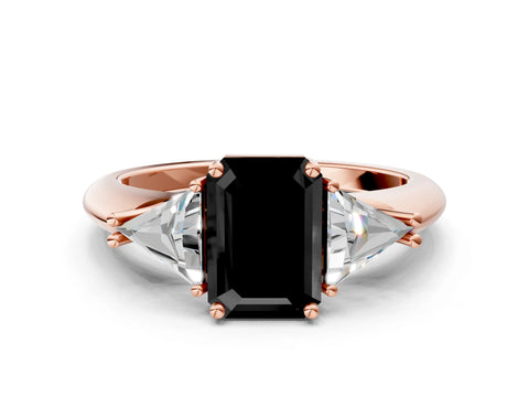 Rose gold Three-Stone Fancy Black Emerald Cut Cut Diamond Ring with Trillion Side Stones and Four-Prong Setting_3