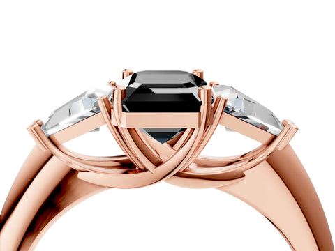 Rose gold Three-Stone Fancy Black Emerald Cut Cut Diamond Ring with Trillion Side Stones and Four-Prong Setting_7