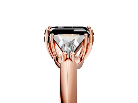 Rose gold Three-Stone Fancy Black Emerald Cut Cut Diamond Ring with Trillion Side Stones and Four-Prong Setting_8