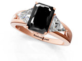 Rose gold Three-Stone Fancy Black Emerald Cut Cut Diamond Ring with Trillion Side Stones on a Split Shank Band_1