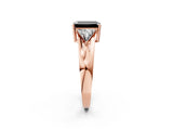 Rose gold Three-Stone Fancy Black Emerald Cut Cut Diamond Ring with Trillion Side Stones on a Split Shank Band_2