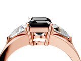 Rose gold Three-Stone Fancy Black Emerald Cut Cut Diamond Ring with Trillion Side Stones on a Split Shank Band_4