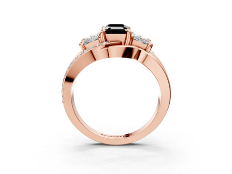 Rose gold Three-Stone Fancy Black Emerald Cut Cut Diamond Split Shank Prong Set Ring_15