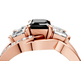 Rose gold Three-Stone Fancy Black Emerald Cut Cut Diamond Split Shank Prong Set Ring_16