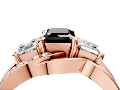 Rose gold Three-Stone Fancy Black Emerald Cut Cut Diamond Split Shank Prong Set Ring_16
