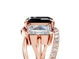 Rose gold Three-Stone Fancy Black Emerald Cut Cut Diamond Split Shank Prong Set Ring_17