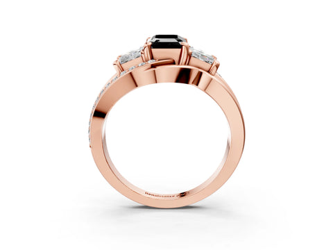 Rose gold Three-Stone Fancy Black Emerald Cut Cut Diamond Split Shank Prong Set Ring_3