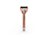 Rose gold Three-Stone Fancy Black Emerald Cut Cut Milgrain Band Prong Setting Ring_2