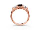 Rose gold Three-Stone Fancy Black Emerald Cut Cut Milgrain Band Prong Setting Ring_3