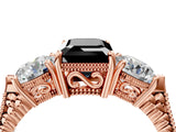 Rose gold Three-Stone Fancy Black Emerald Cut Cut Milgrain Band Prong Setting Ring_4