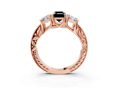 Rose gold Three-Stone Fancy Black Emerald Cut Cut Milgrain Pavé Engagement Ring_27