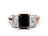 Rose gold Three-Stone Fancy Black Emerald Cut Cut Solitaire Ring with Classic Prong Setting