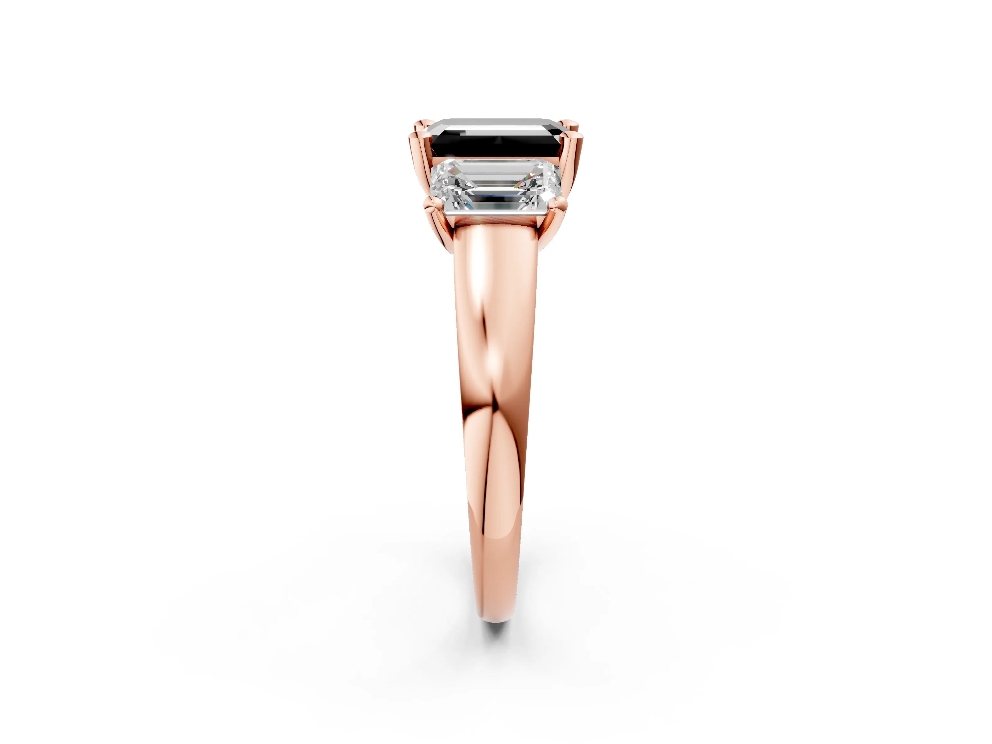 Rose gold Three-Stone Fancy Black Emerald Cut Cut Solitaire Ring with Classic Prong Setting_2