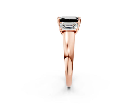 Rose gold Three-Stone Fancy Black Emerald Cut Cut Solitaire Ring with Classic Prong Setting_2