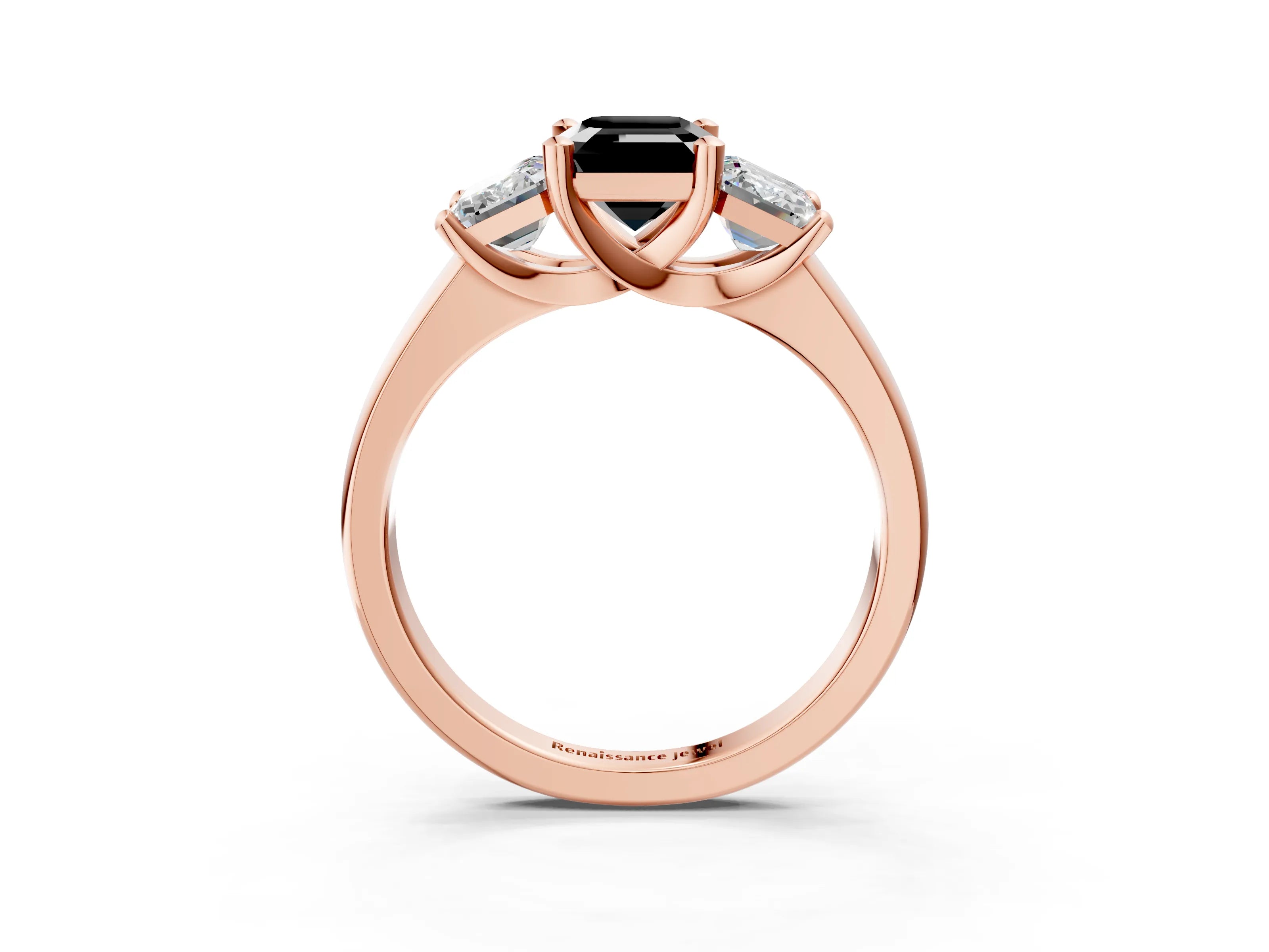 Rose gold Three-Stone Fancy Black Emerald Cut Cut Solitaire Ring with Classic Prong Setting_3