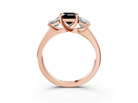Rose gold Three-Stone Fancy Black Emerald Cut Cut Solitaire Ring with Classic Prong Setting_3