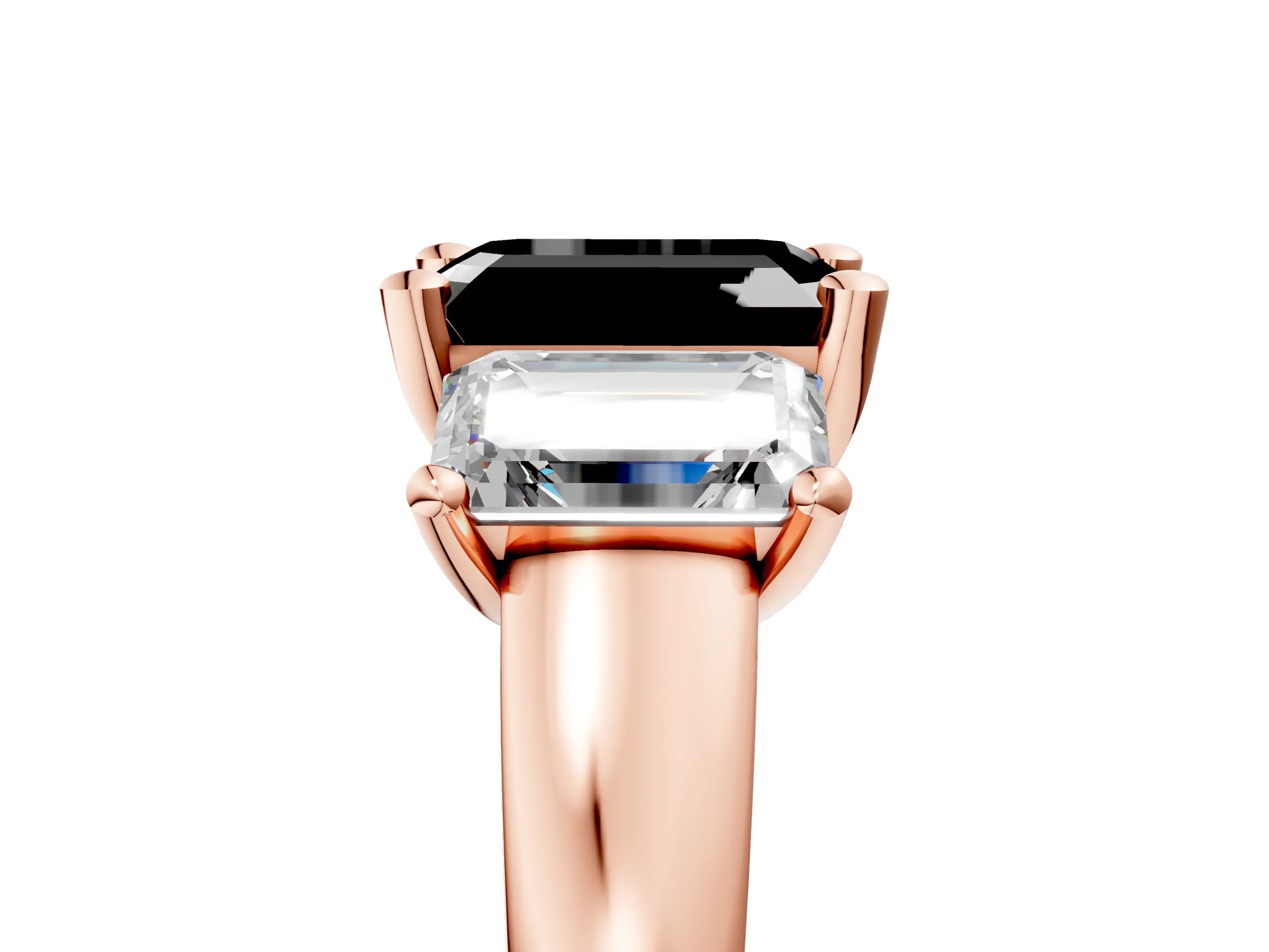 Rose gold Three-Stone Fancy Black Emerald Cut Cut Solitaire Ring with Classic Prong Setting_5