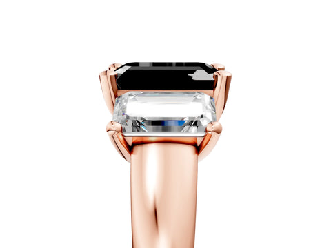 Rose gold Three-Stone Fancy Black Emerald Cut Cut Solitaire Ring with Classic Prong Setting_5