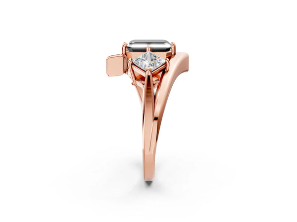 Rose gold Three-Stone Fancy Black Emerald Cut Cut Tension Band Ring with Four-Prong Setting