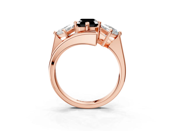 Rose gold Three-Stone Fancy Black Emerald Cut Cut Tension Band Ring with Four-Prong Setting