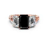 Rose gold Three-Stone Fancy Black Emerald Cut Diamond Braided Band Ring with Four-Prong Setting_60