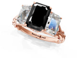 Rose gold Three-Stone Fancy Black Emerald Cut Diamond Braided Band Ring with Four-Prong Setting_61