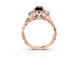 Rose gold Three-Stone Fancy Black Emerald Cut Diamond Braided Band Ring with Four-Prong Setting_63