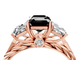 Rose gold Three-Stone Fancy Black Emerald Cut Diamond Braided Band Ring with Four-Prong Setting_64