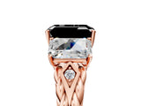 Rose gold Three-Stone Fancy Black Emerald Cut Diamond Braided Band Ring with Four-Prong Setting_65