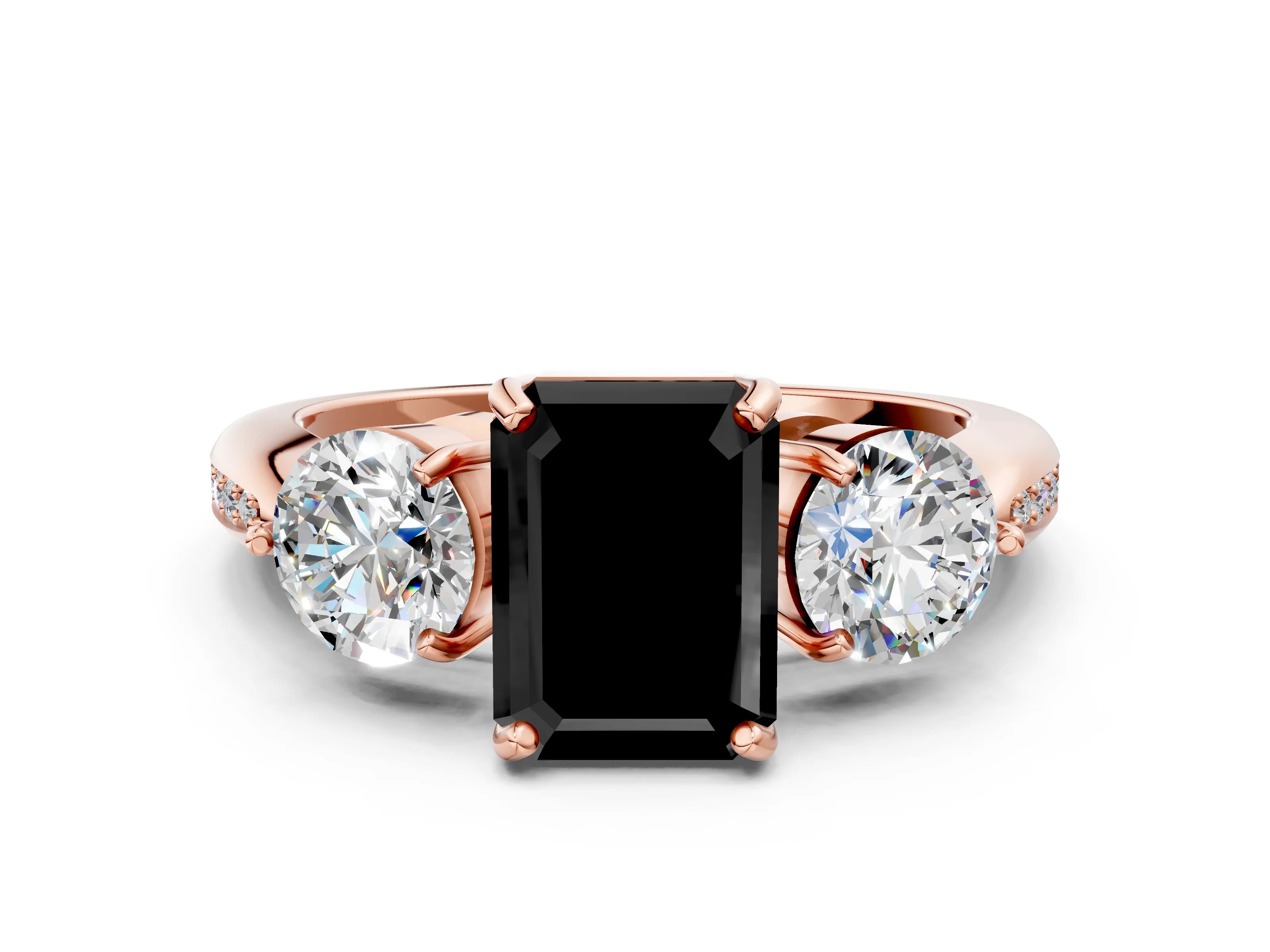 Rose gold Three-Stone Fancy Black Emerald Cut Diamond Channel Set Engagement Ring with Prong Setting_12