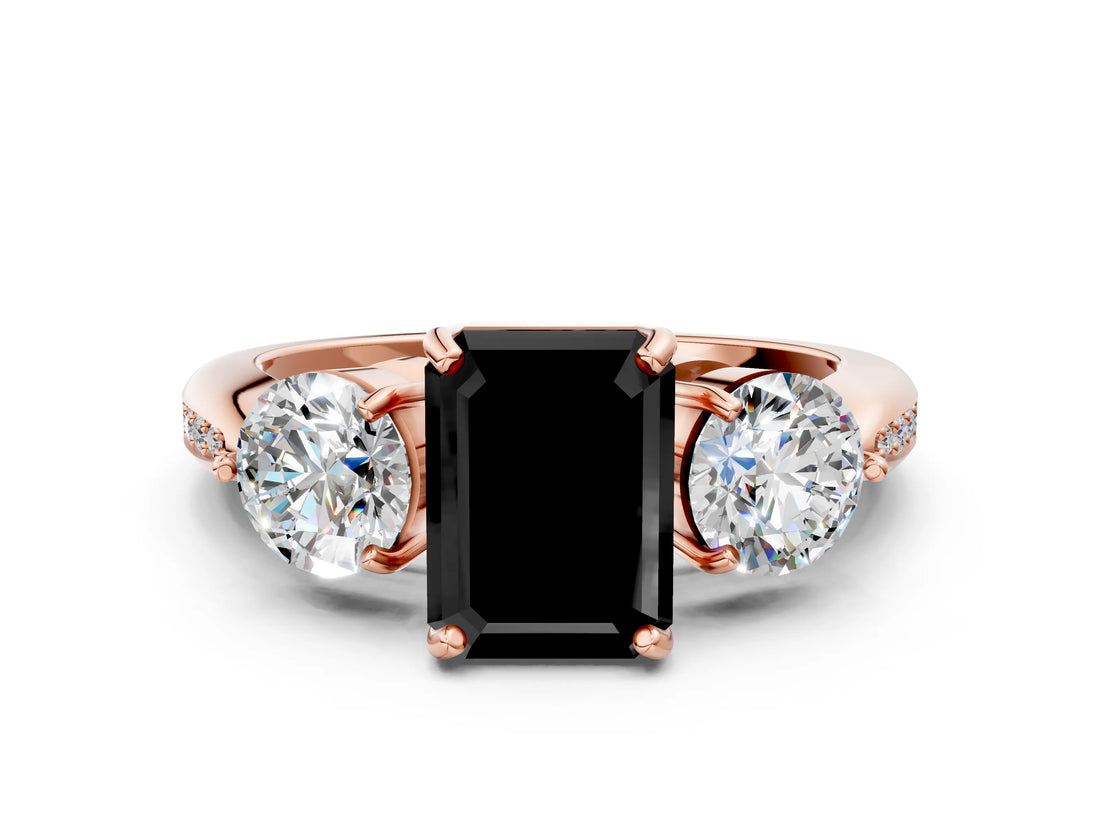 Rose gold Three-Stone Fancy Black Emerald Cut Diamond Channel Set Engagement Ring with Prong Setting_12