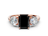 Rose gold Three-Stone Fancy Black Emerald Cut Diamond Channel Set Engagement Ring with Prong Setting_12