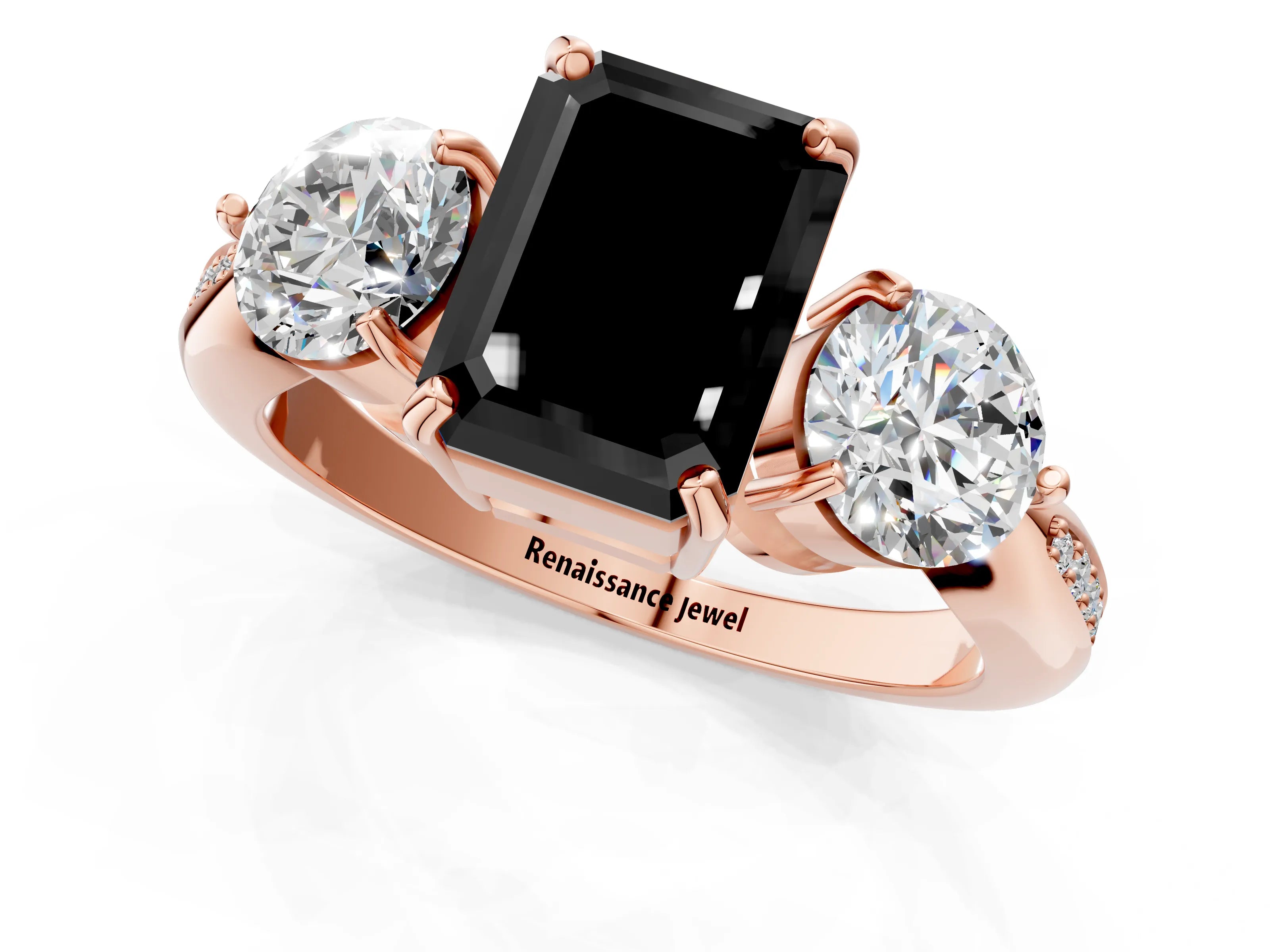 Rose gold Three-Stone Fancy Black Emerald Cut Diamond Channel Set Engagement Ring with Prong Setting_13