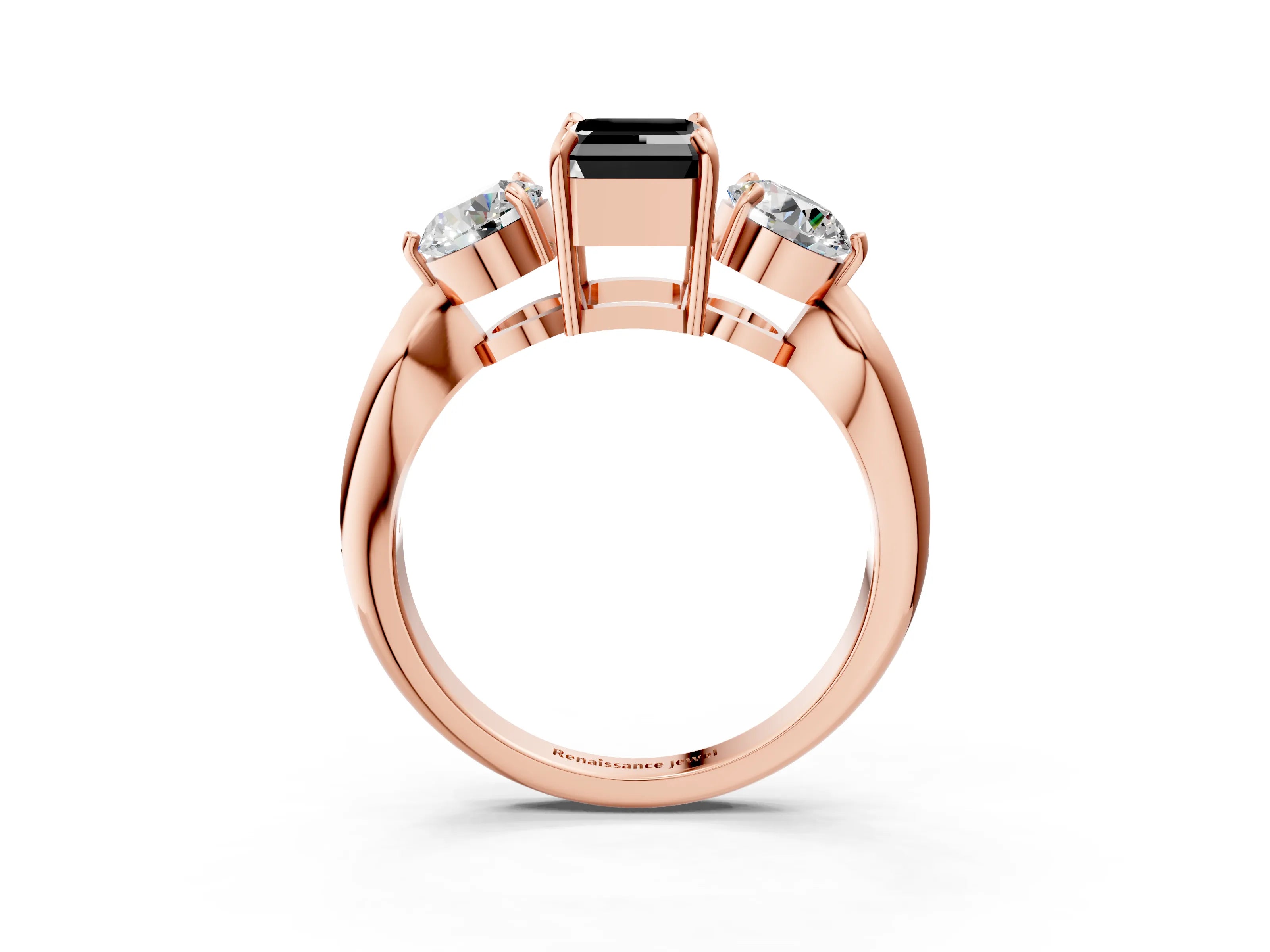 Rose gold Three-Stone Fancy Black Emerald Cut Diamond Channel Set Engagement Ring with Prong Setting_15