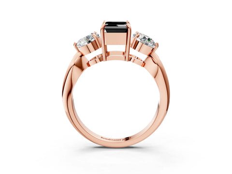 Rose gold Three-Stone Fancy Black Emerald Cut Diamond Channel Set Engagement Ring with Prong Setting_15