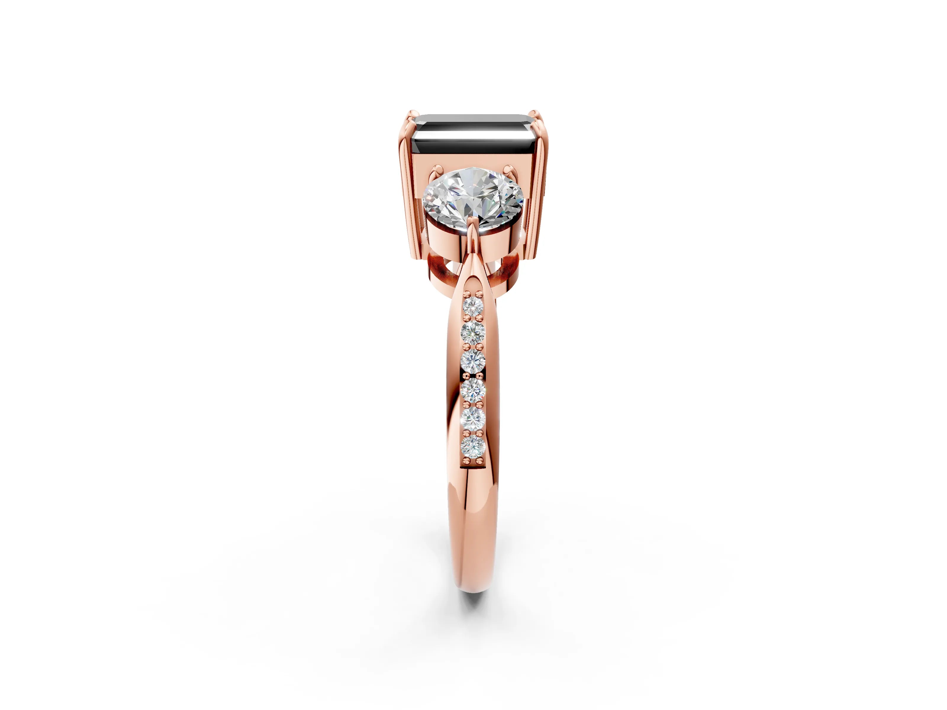 Rose gold Three-Stone Fancy Black Emerald Cut Diamond Channel Set Engagement Ring with Prong Setting_2
