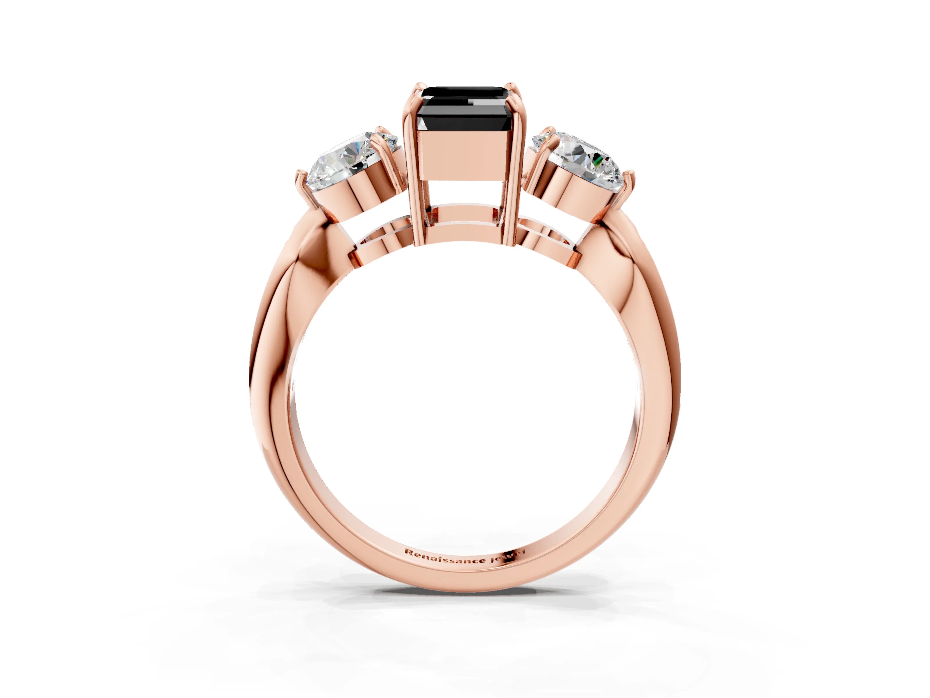 Rose gold Three-Stone Fancy Black Emerald Cut Diamond Channel Set Engagement Ring with Prong Setting_3