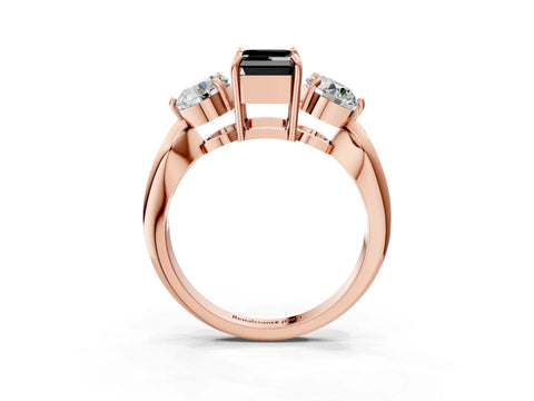 Rose gold Three-Stone Fancy Black Emerald Cut Diamond Channel Set Engagement Ring with Prong Setting_3