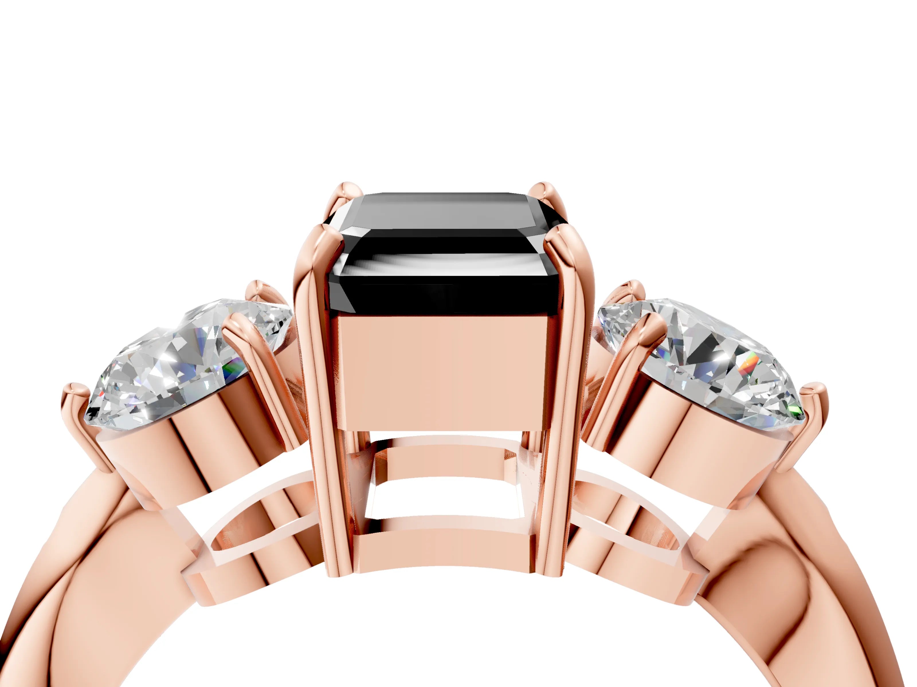 Rose gold Three-Stone Fancy Black Emerald Cut Diamond Channel Set Engagement Ring with Prong Setting_4