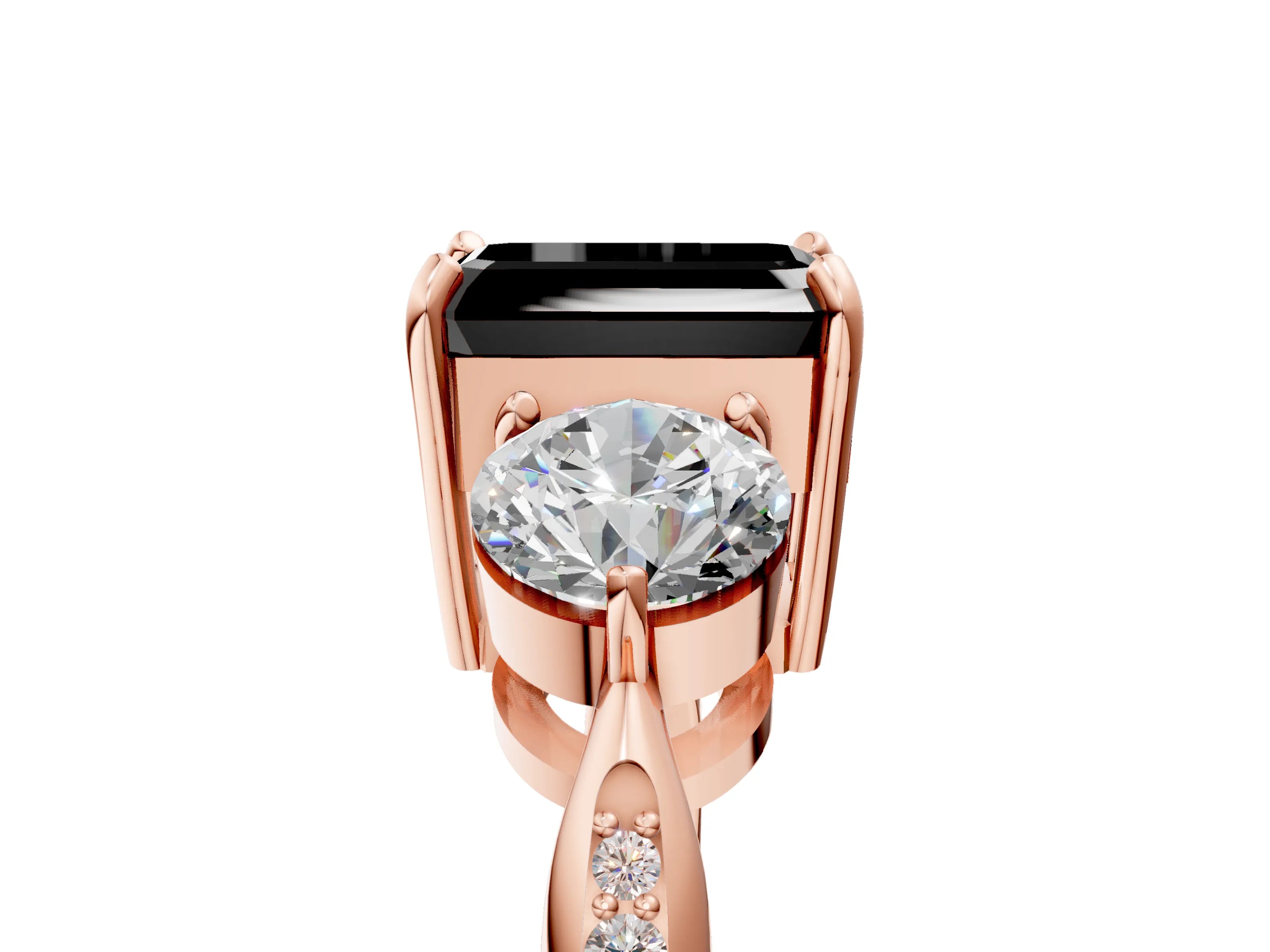 Rose gold Three-Stone Fancy Black Emerald Cut Diamond Channel Set Engagement Ring with Prong Setting_5
