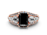 Rose gold Three-Stone Fancy Black Emerald Cut Diamond Engagement Ring with Pave Band and Prong Setting_12