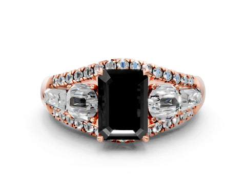 Rose gold Three-Stone Fancy Black Emerald Cut Diamond Engagement Ring with Pave Band and Prong Setting_12