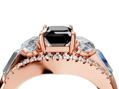 Rose gold Three-Stone Fancy Black Emerald Cut Diamond Engagement Ring with Pave Band and Prong Setting_16