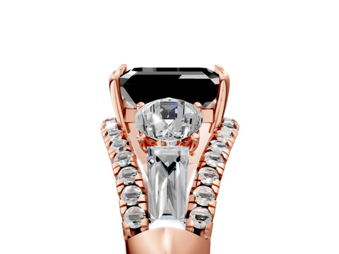Rose gold Three-Stone Fancy Black Emerald Cut Diamond Engagement Ring with Pave Band and Prong Setting_17