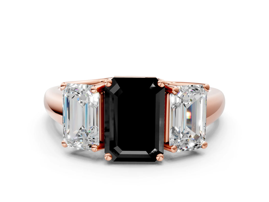 Rose gold Three-Stone Fancy Black Emerald Cut Diamond Engagement Ring with Prong Setting_3