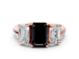 Rose gold Three-Stone Fancy Black Emerald Cut Diamond Engagement Ring with Prong Setting_3