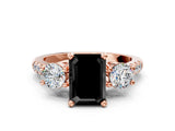 Rose gold Three-Stone Fancy Black Emerald Cut Diamond Pavé Band with Four-Prong Setting