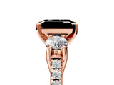 Rose gold Three-Stone Fancy Black Emerald Cut Diamond Pavé Band with Four-Prong Setting_5