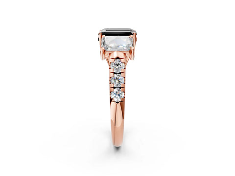 Rose gold Three-Stone Fancy Black Emerald Cut Diamond Pavé Band with Prong Setting_2